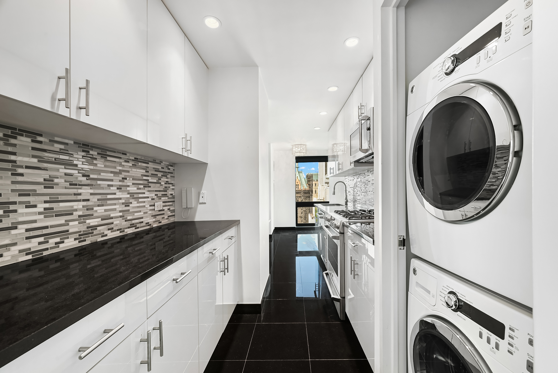 black and white modern laundry room