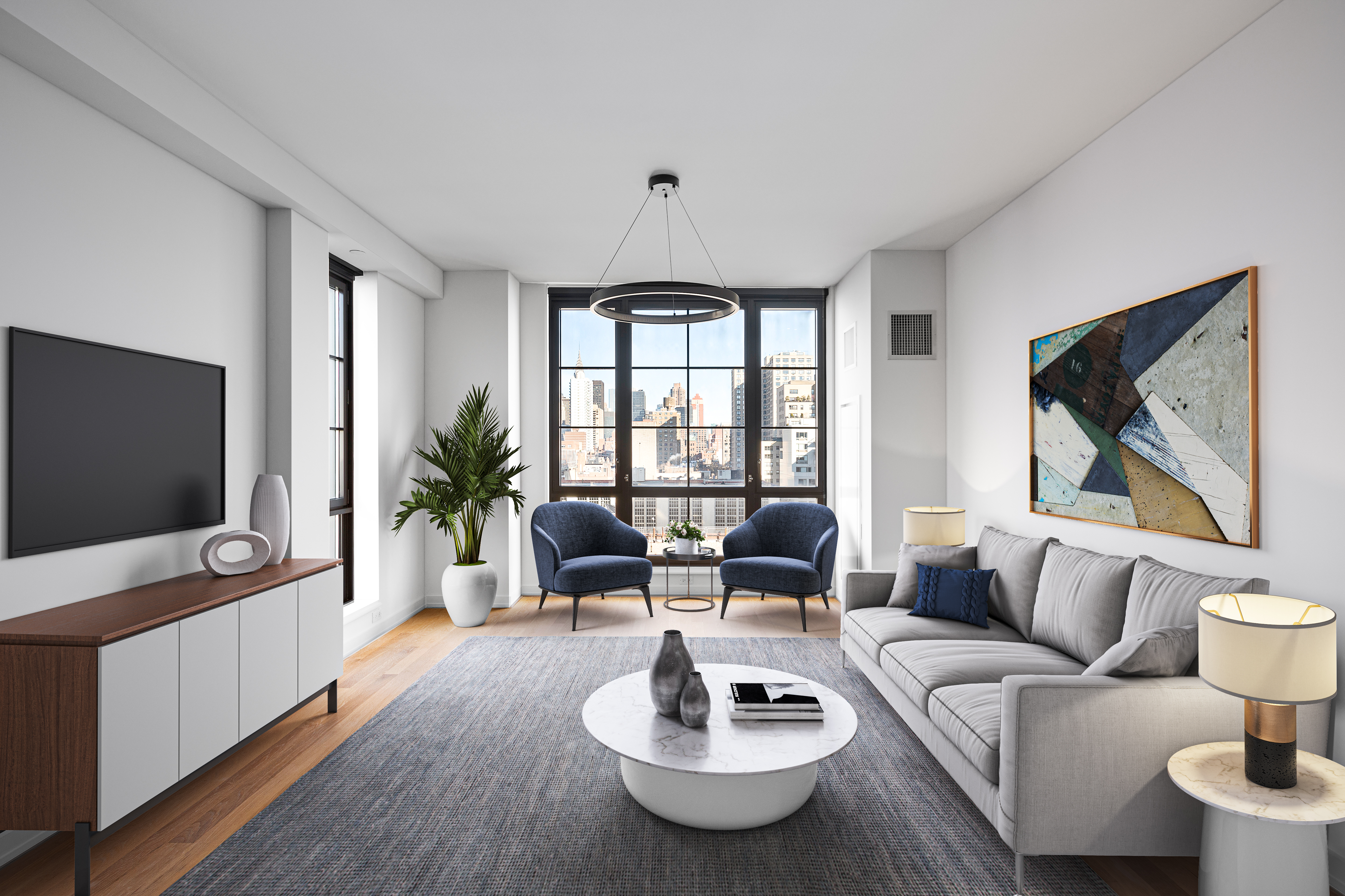 a living room with furniture and a flat screen tv