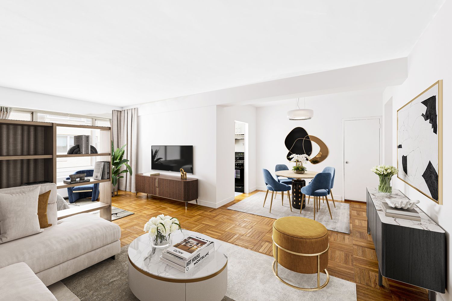 a living room with furniture and a flat screen tv