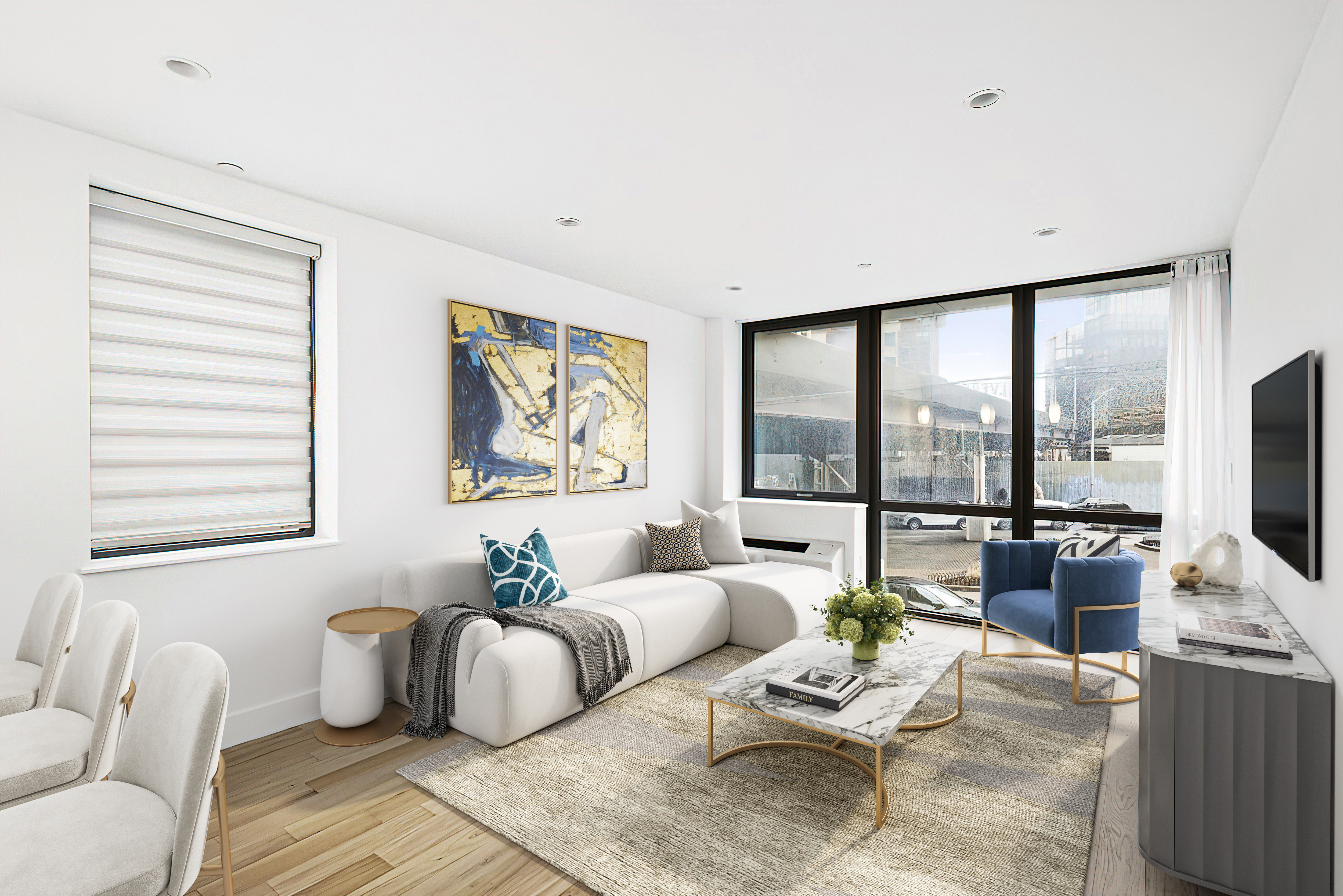 a living room with furniture and a flat screen tv