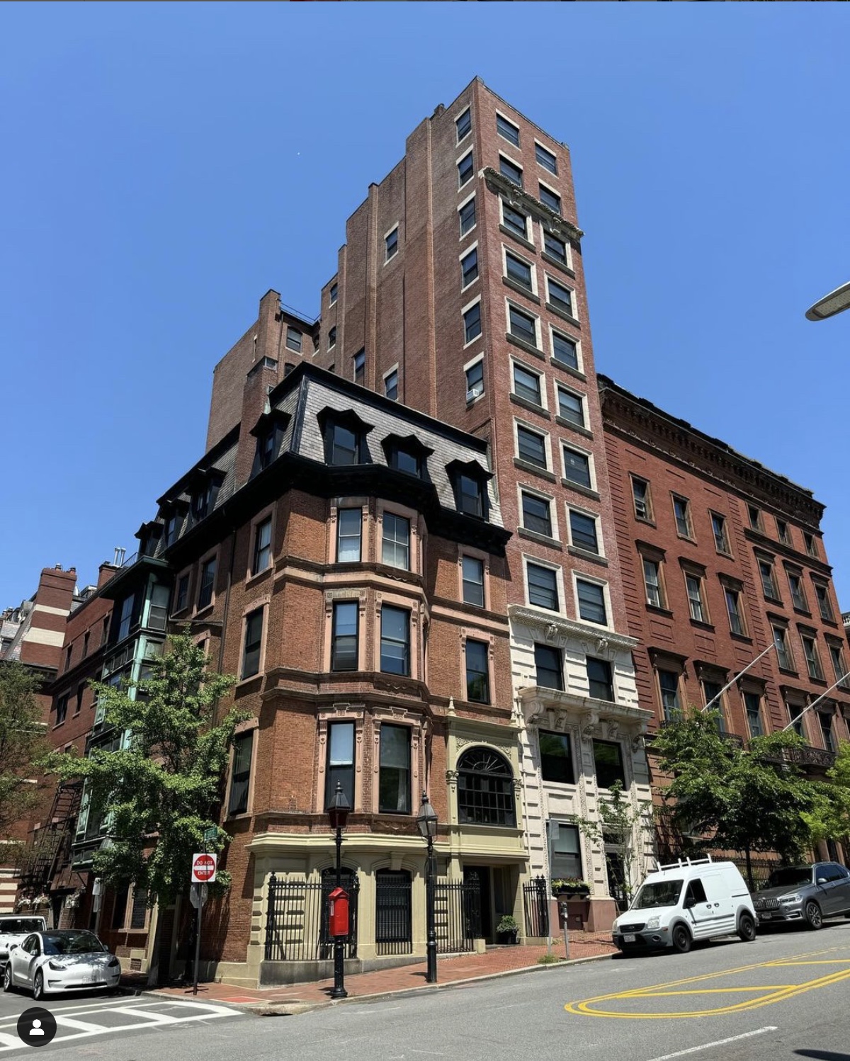 a view of a building and a street