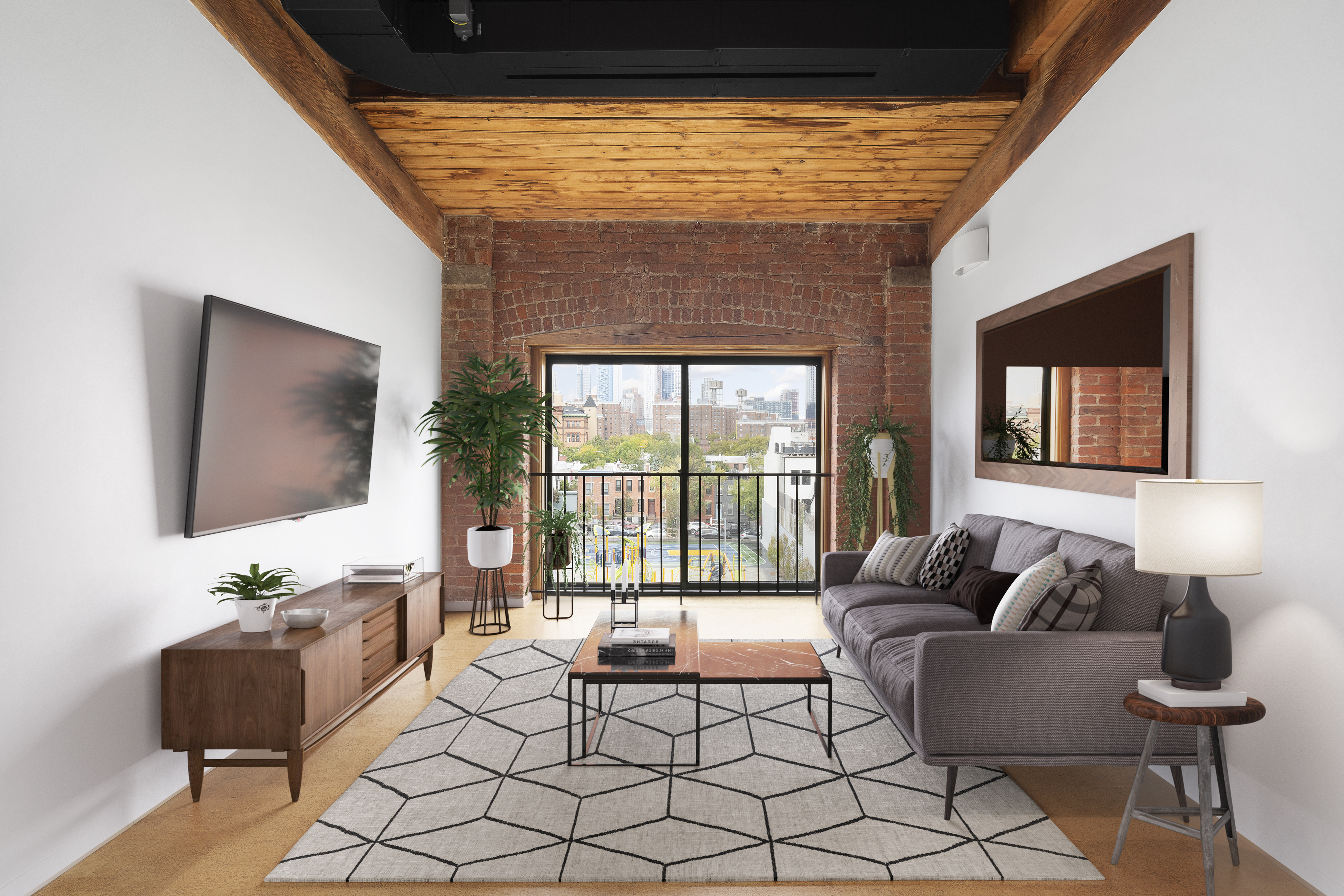 a living room with furniture and a flat screen tv