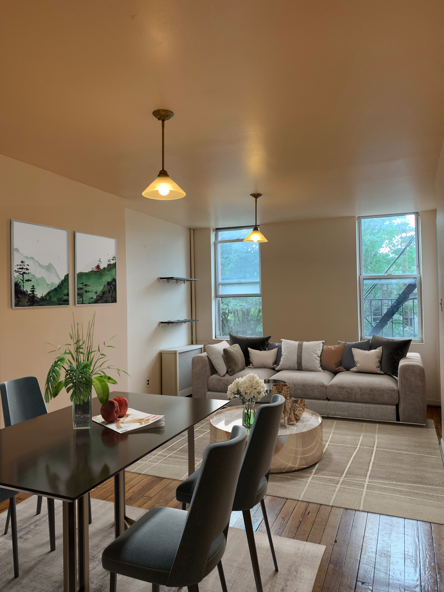 a living room with furniture and a window