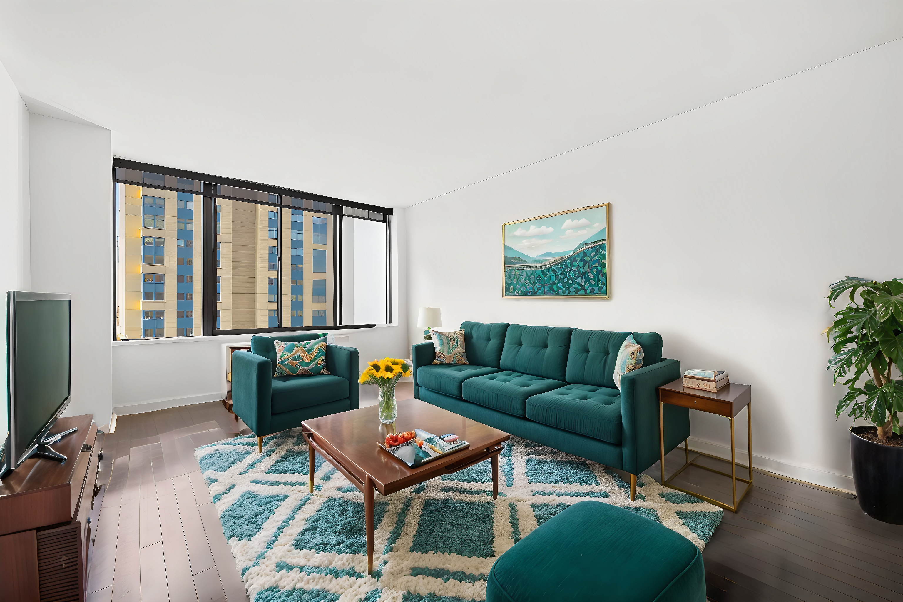 a living room with furniture and a flat screen tv