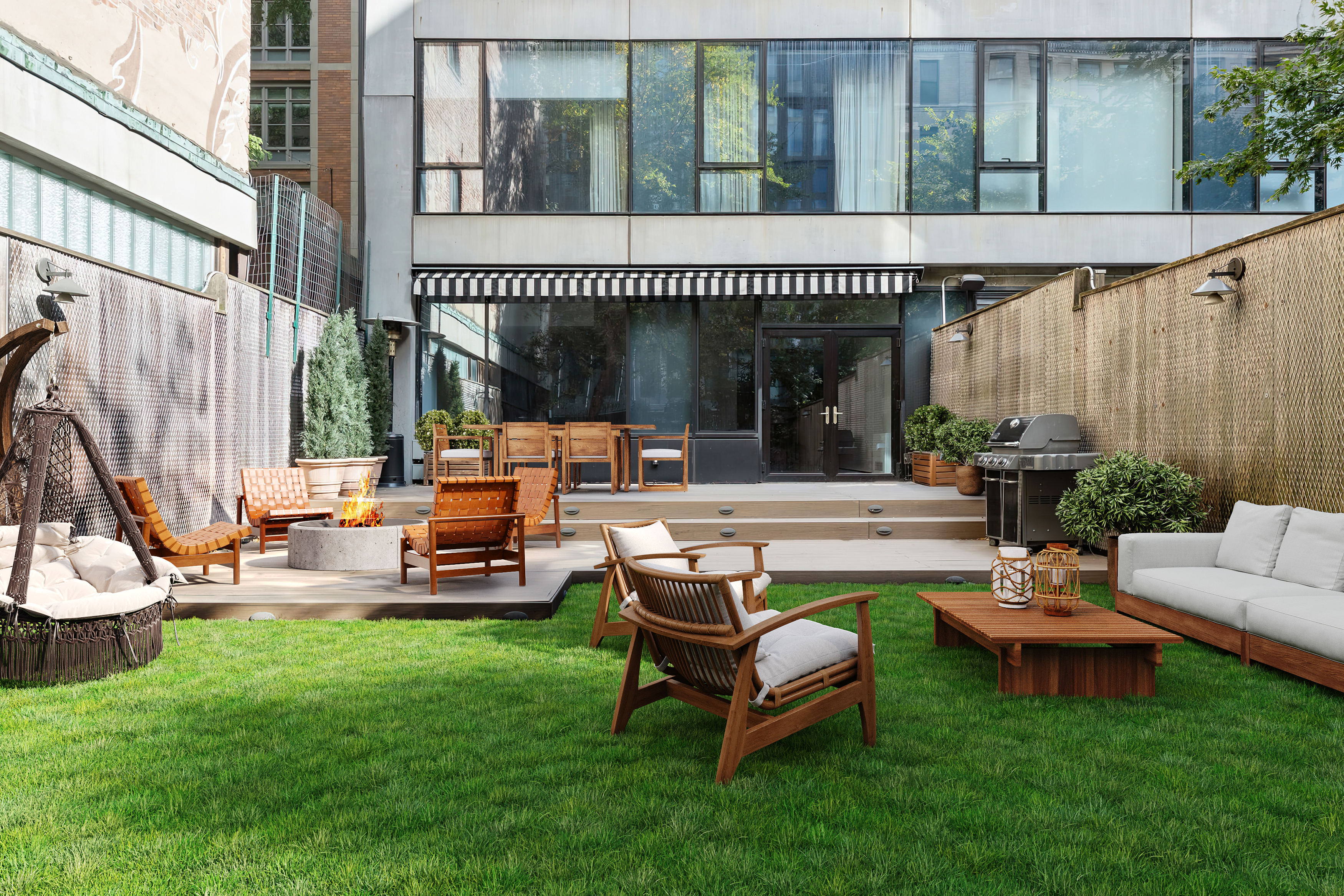 a outdoor living space with furniture and a garden