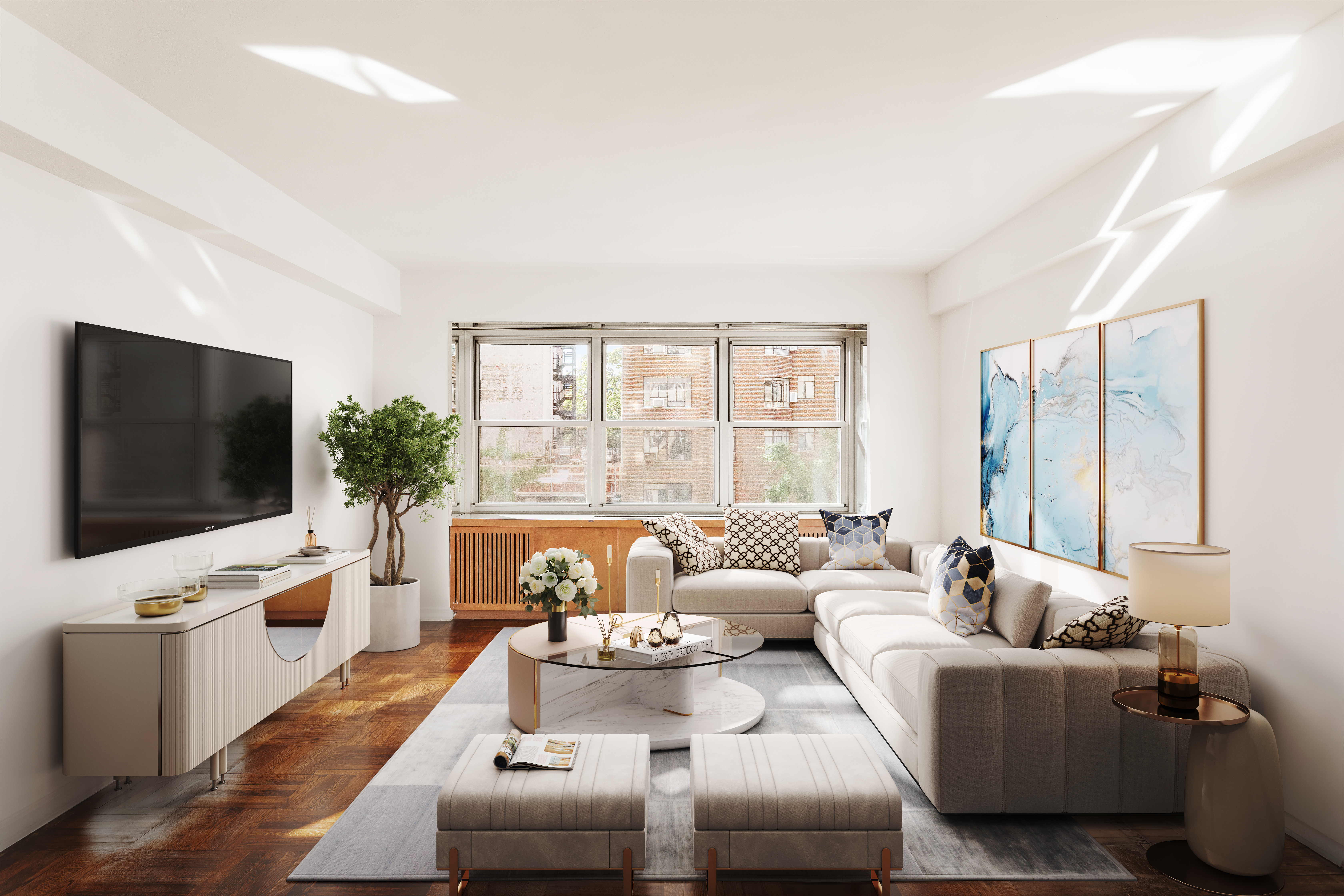 a living room with furniture and a flat screen tv