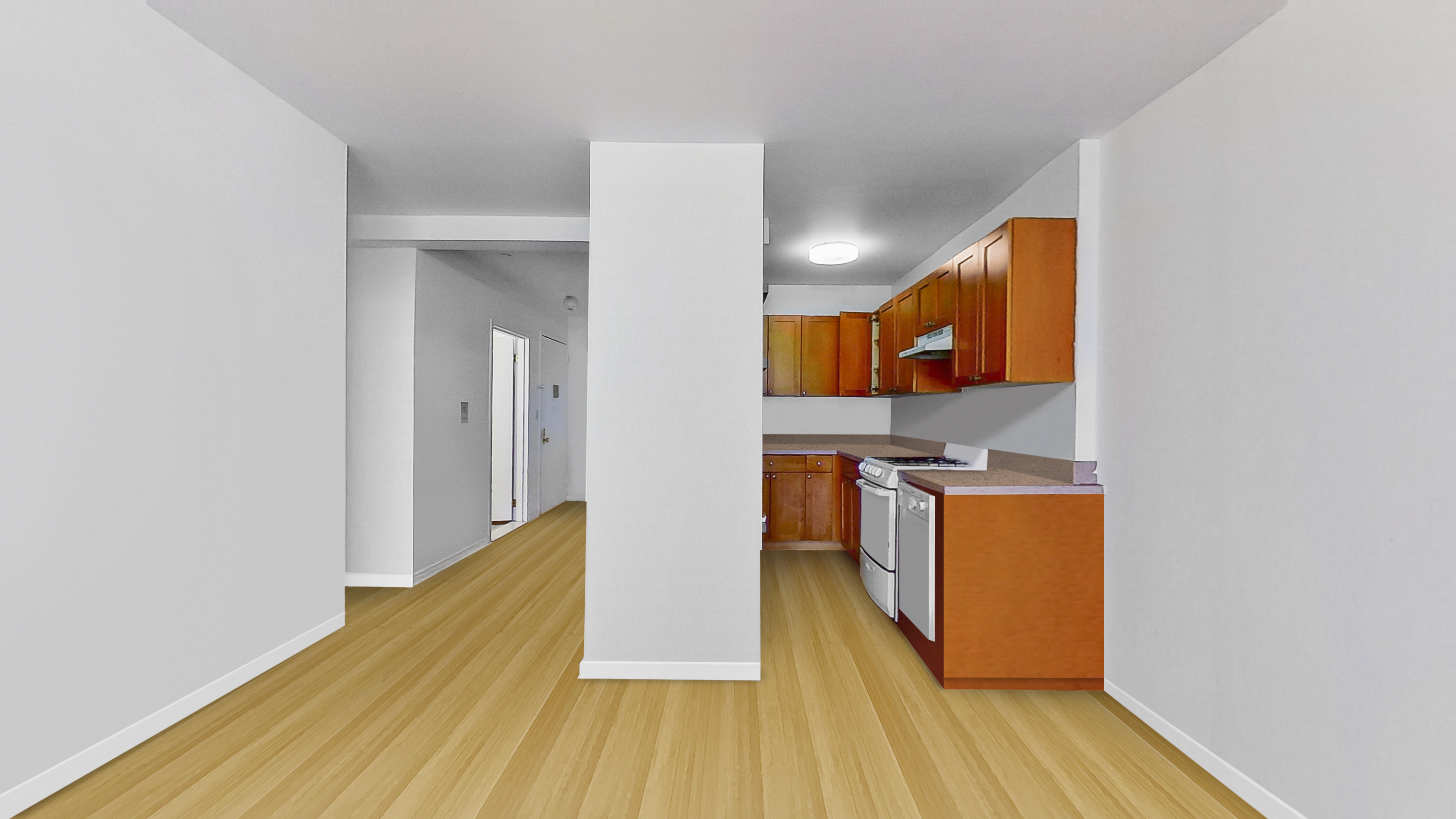 a kitchen with stainless steel appliances granite countertop a sink and wooden floor