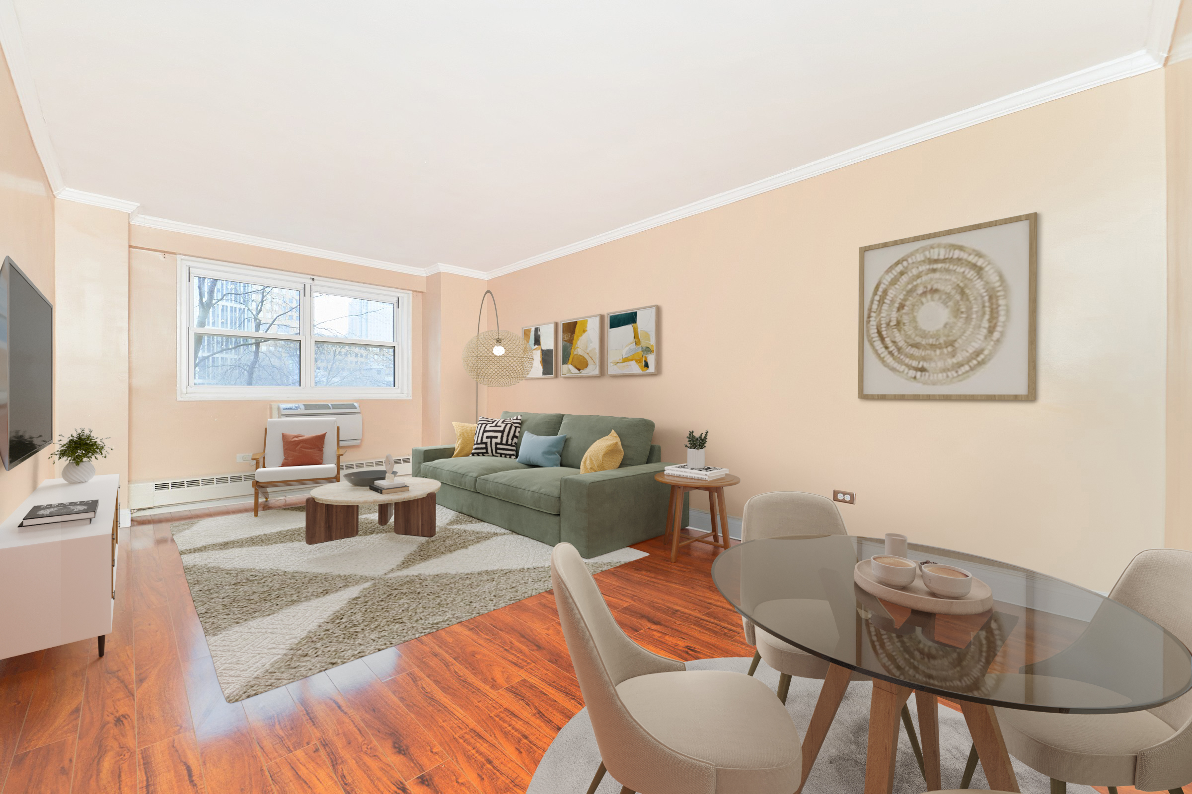 a living room with furniture and a window