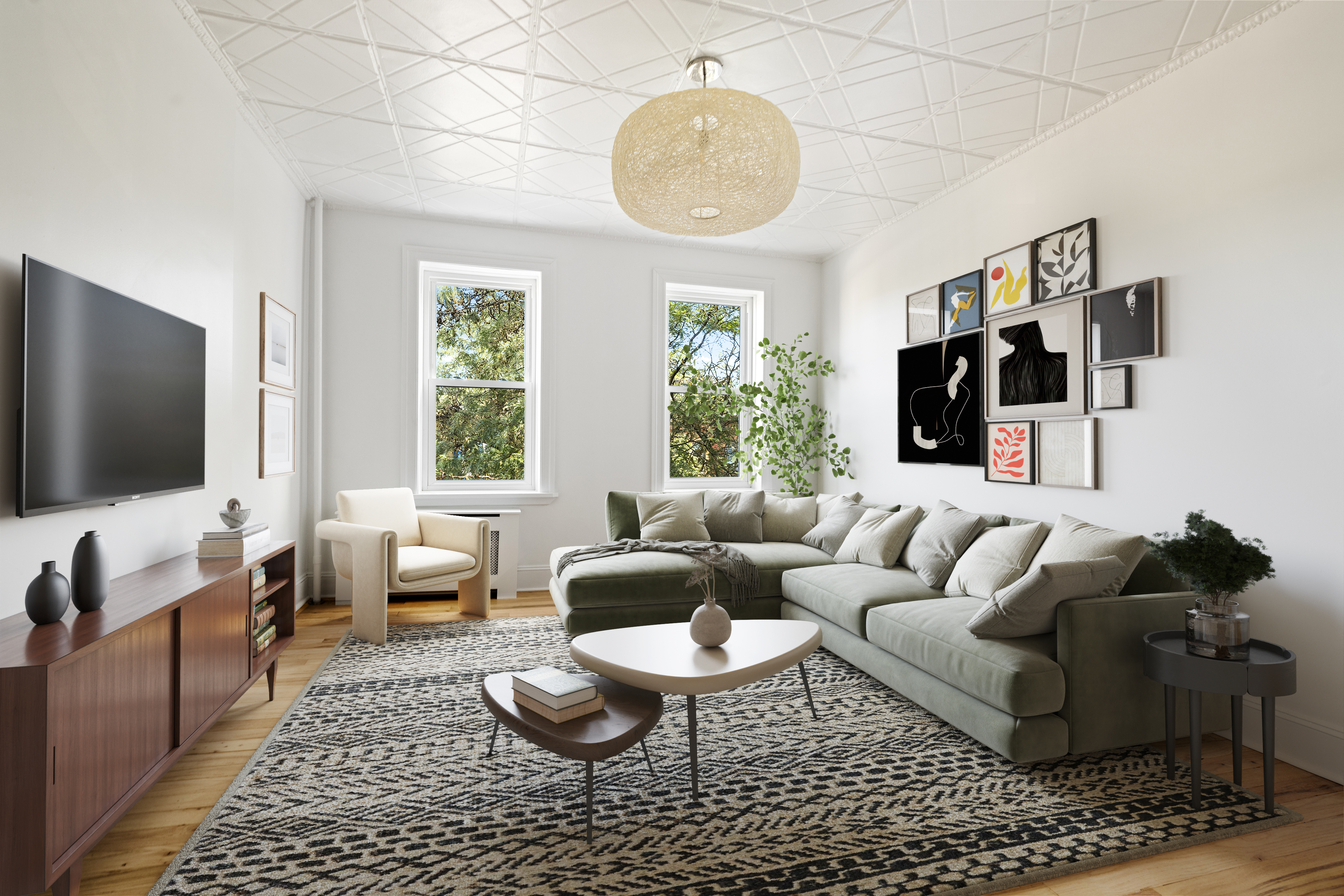 a living room with furniture and a flat screen tv