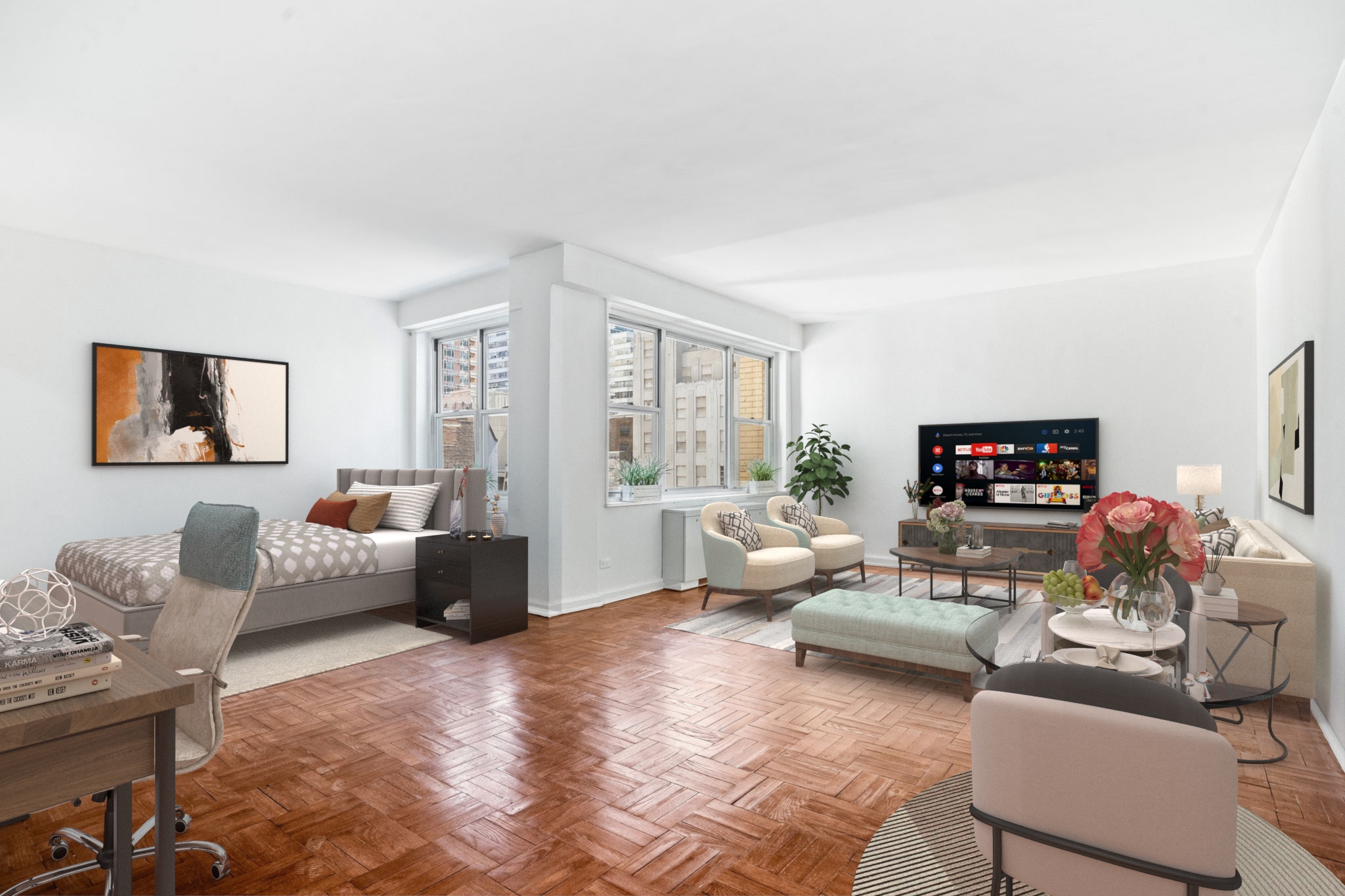 a living room with furniture or couch and a flat screen tv