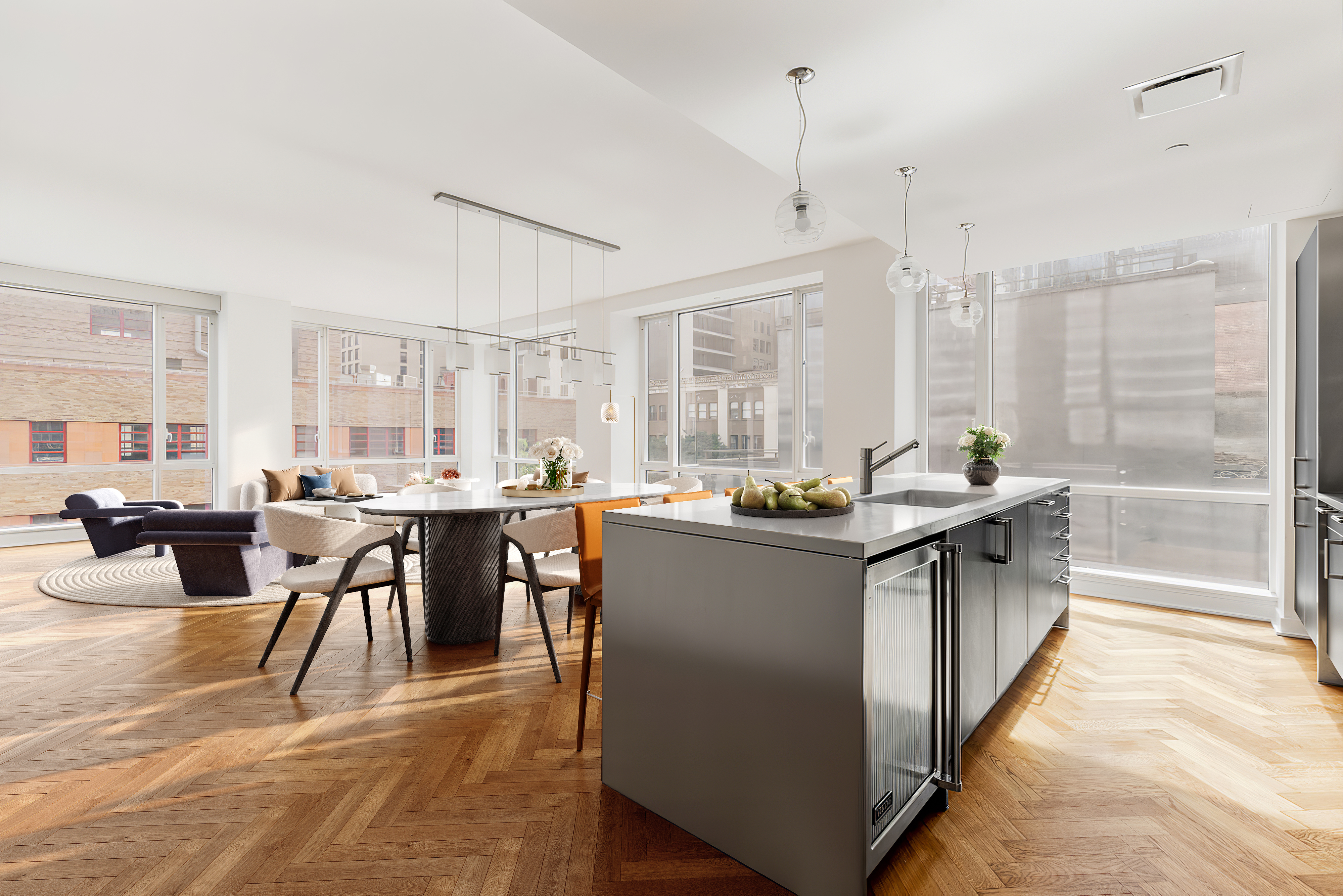 a kitchen with lots of counter top space