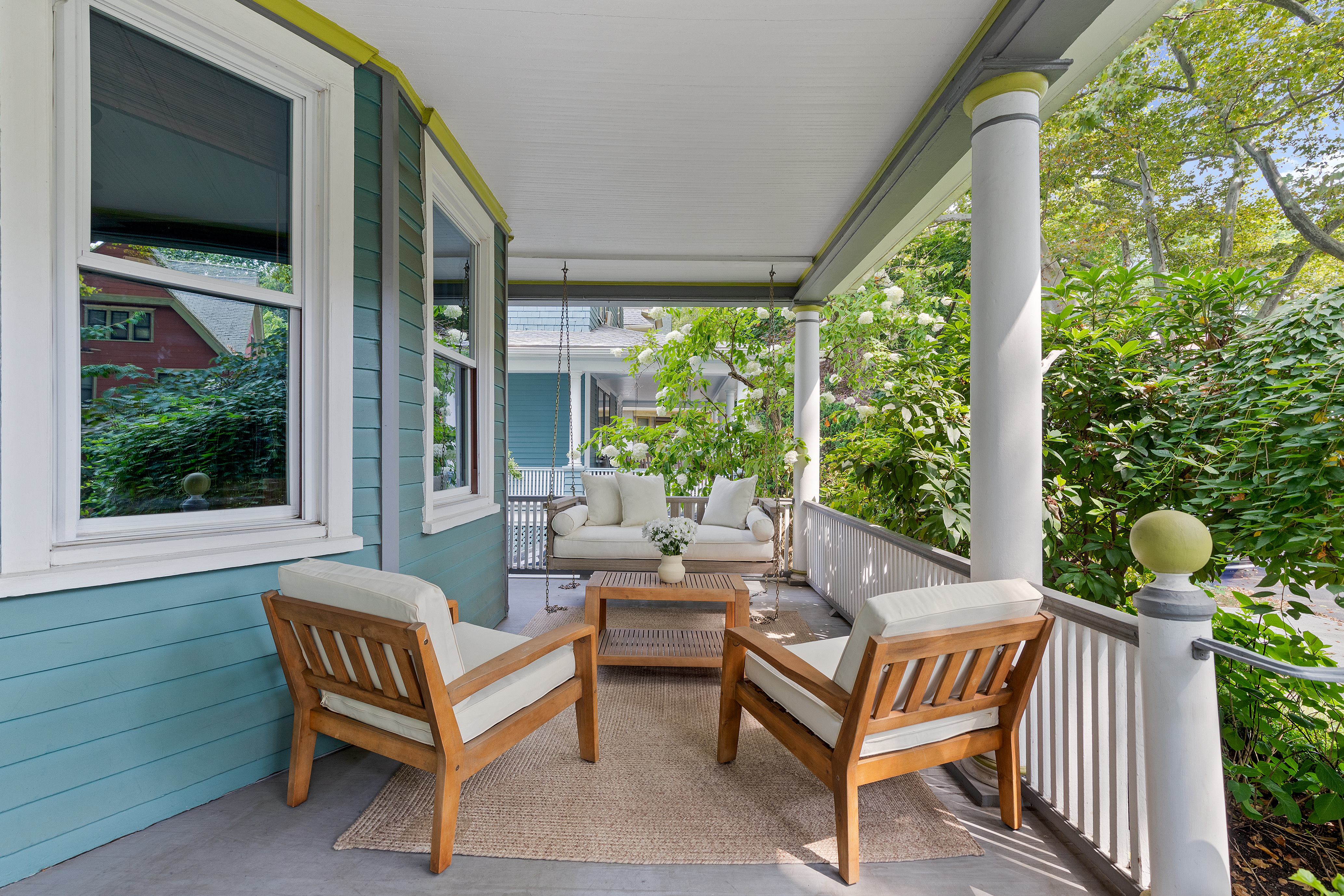 a outdoor living space with furniture and garden view