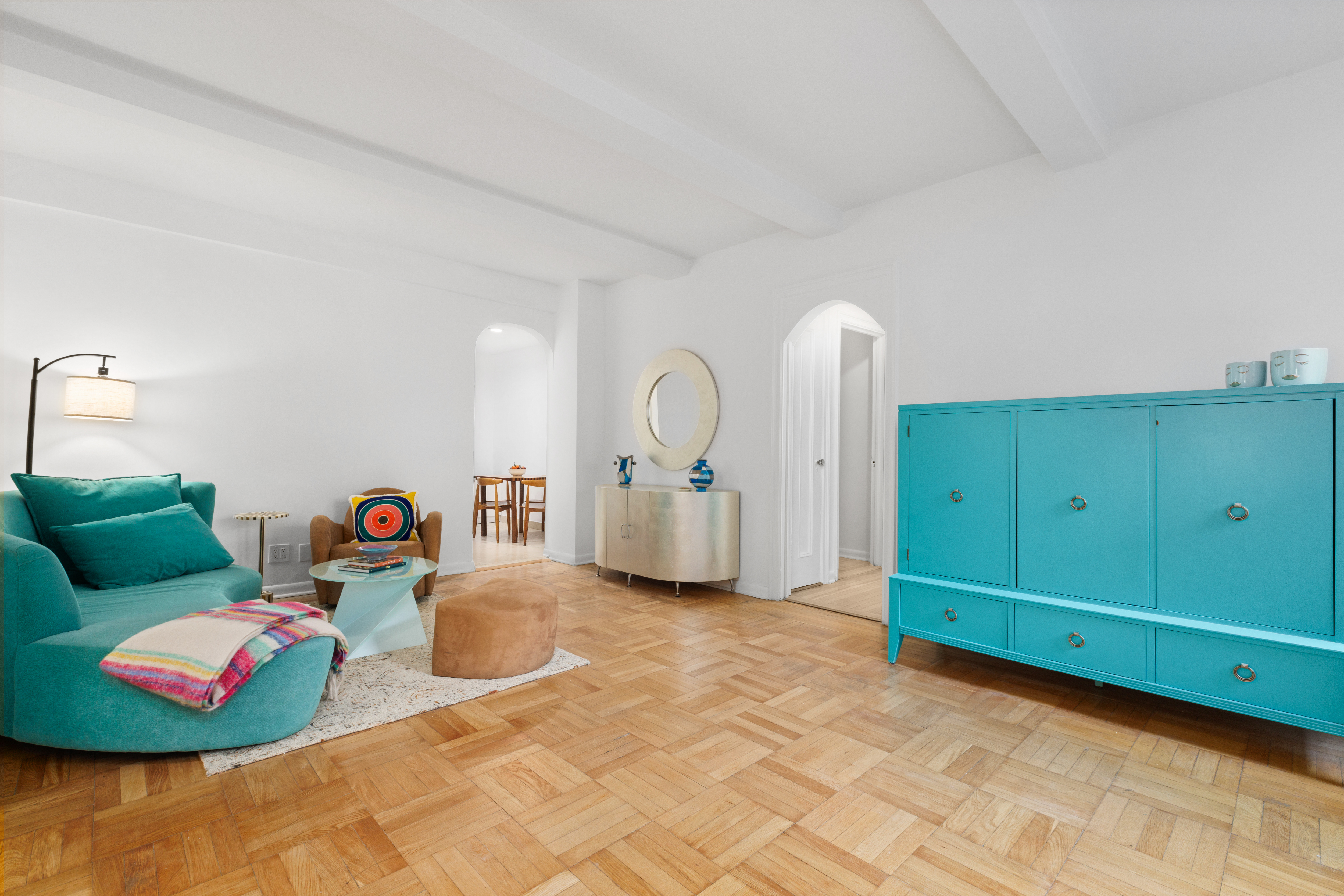 a living room with furniture