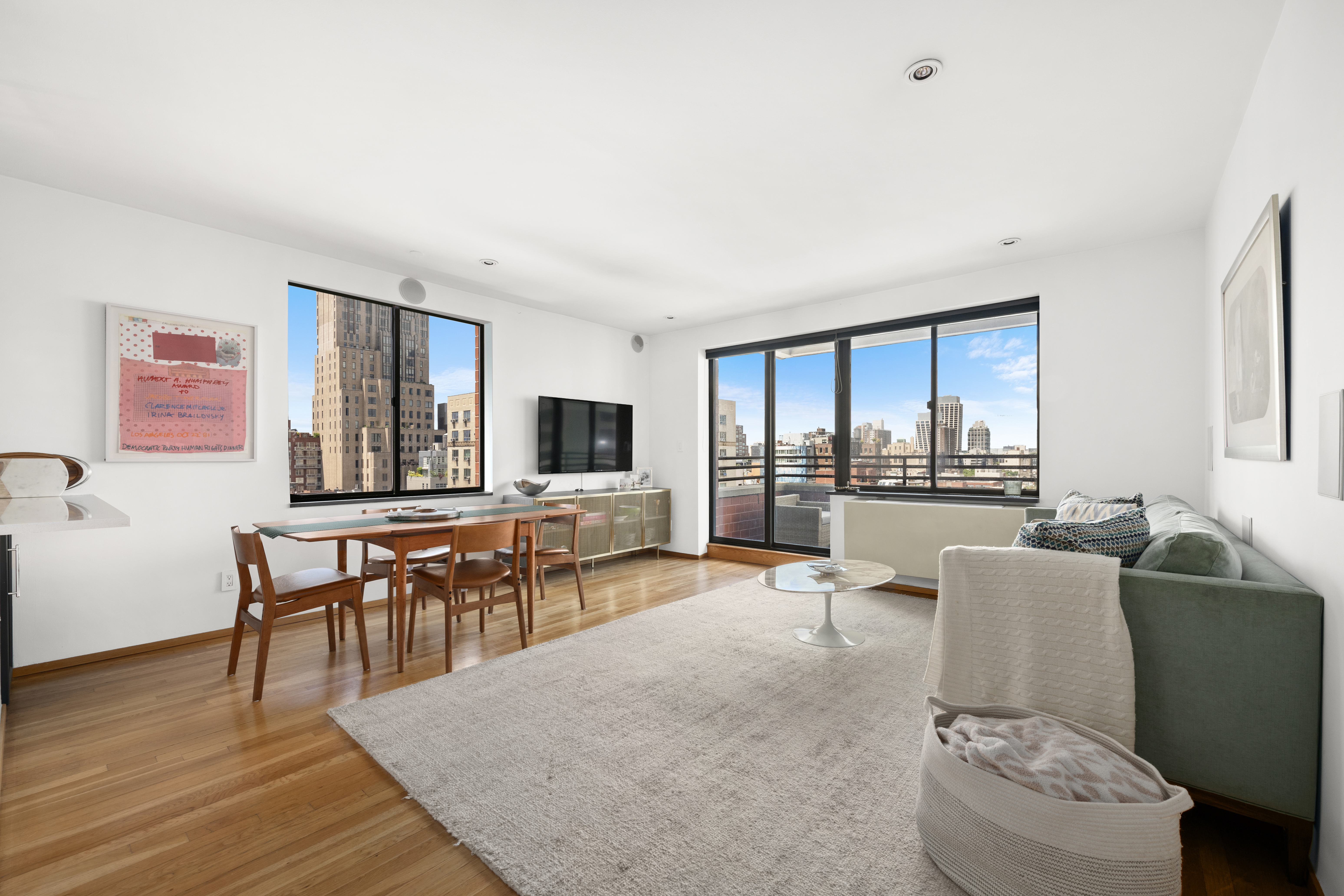 a living room with furniture and a table