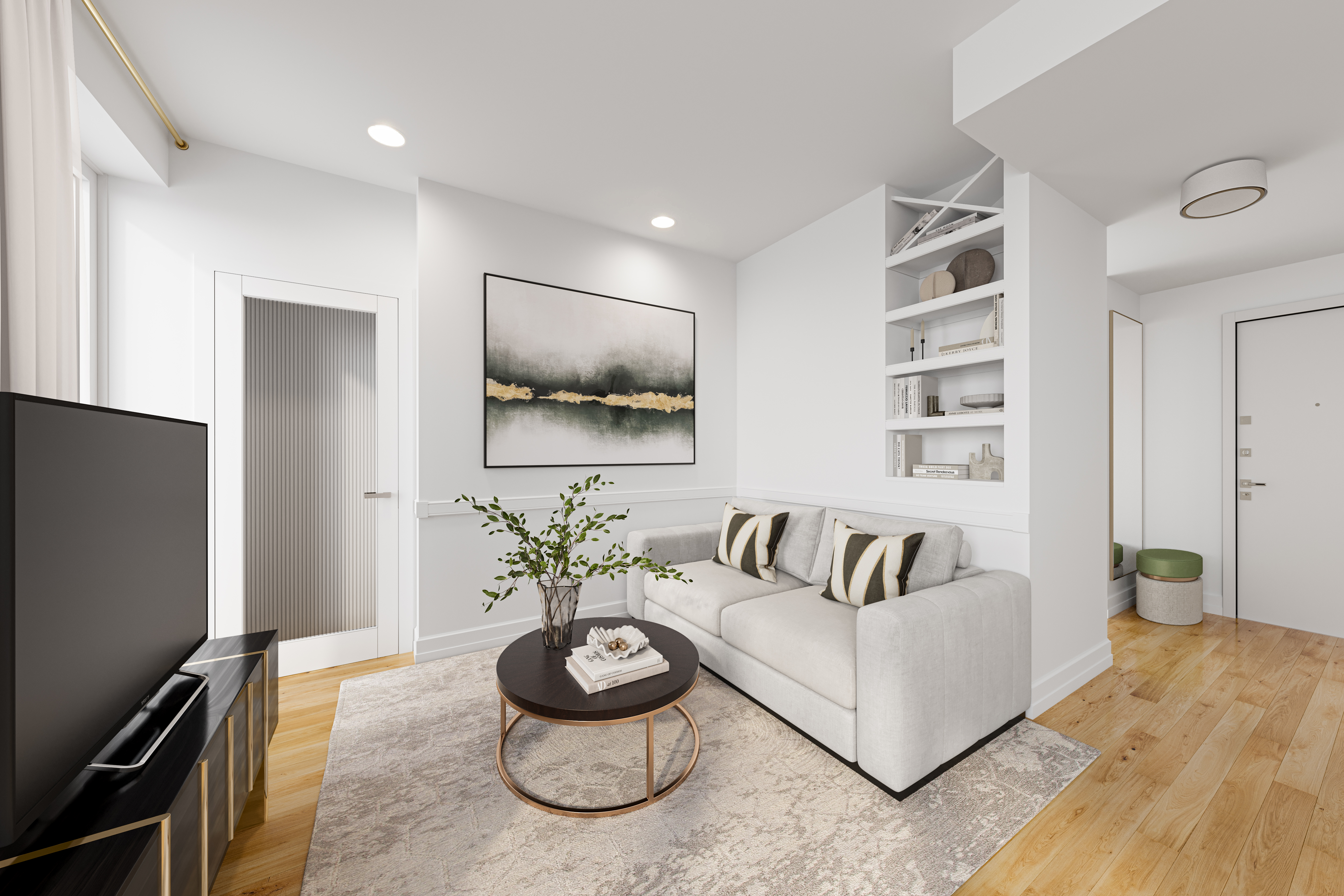 a living room with furniture and a flat screen tv