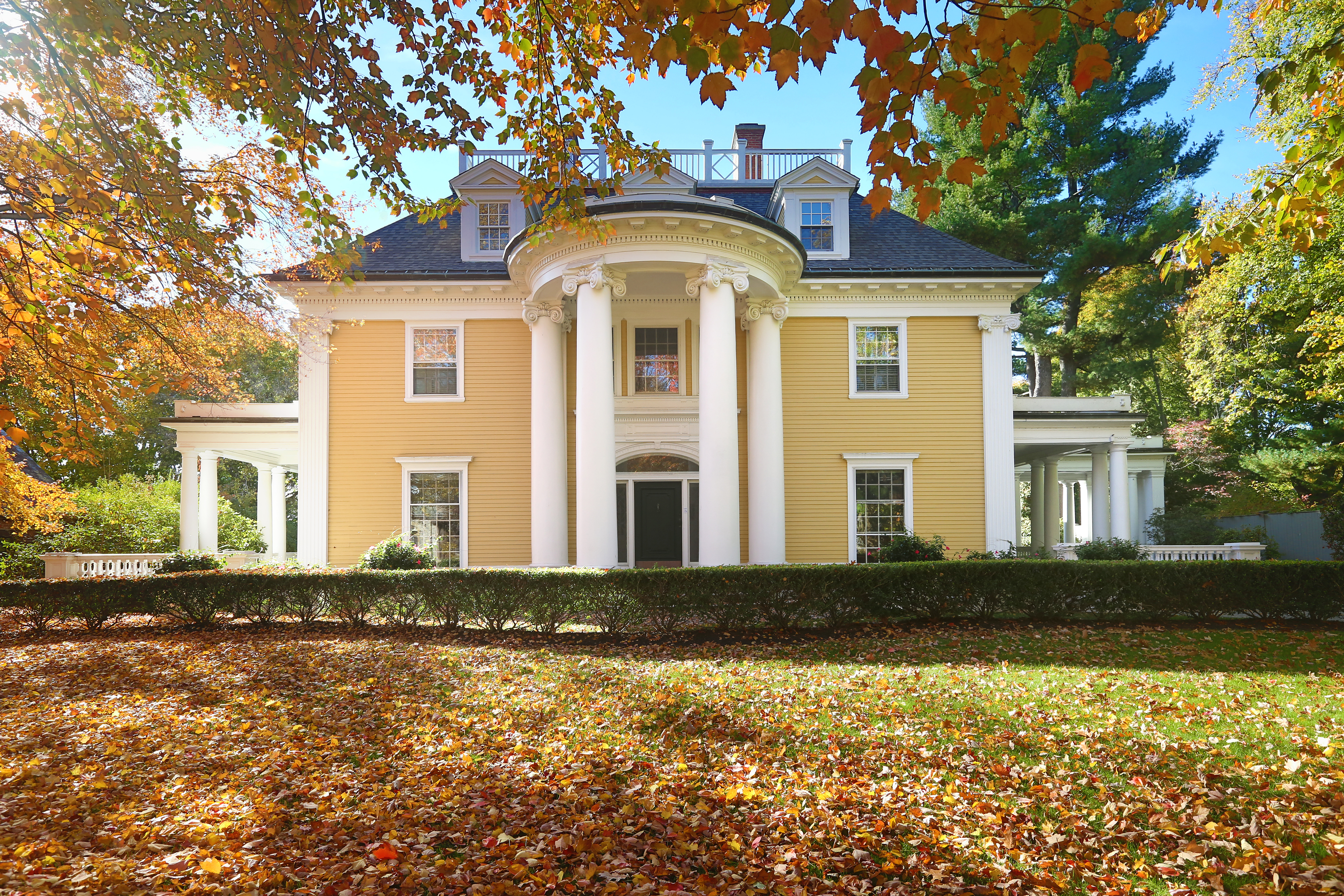 a front view of a house with a yard