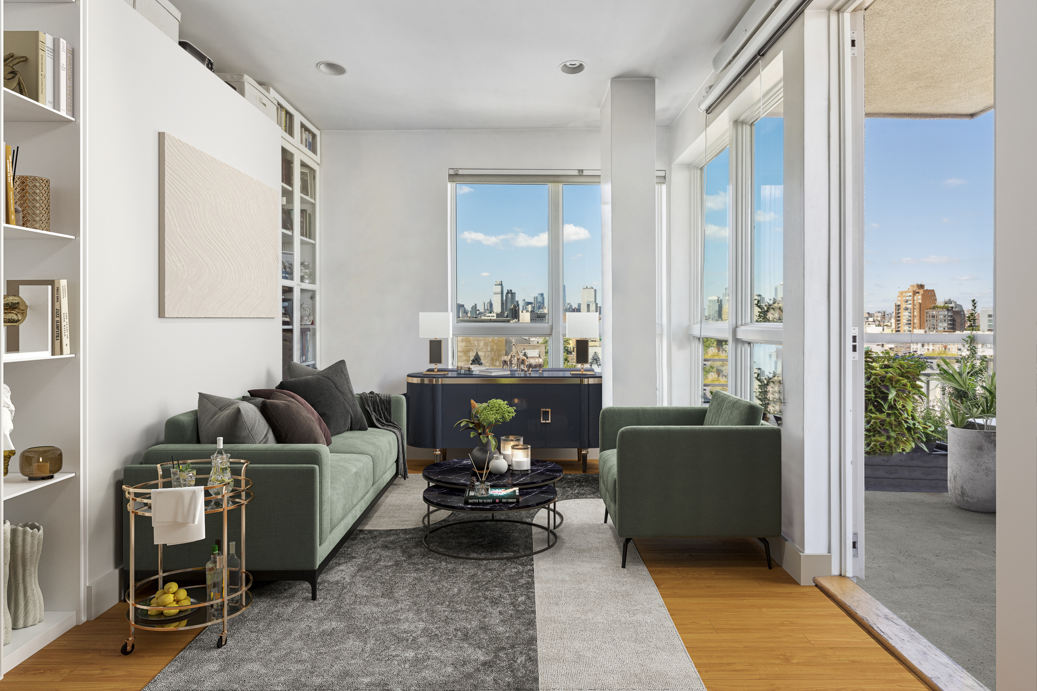 a living room with furniture and a couch