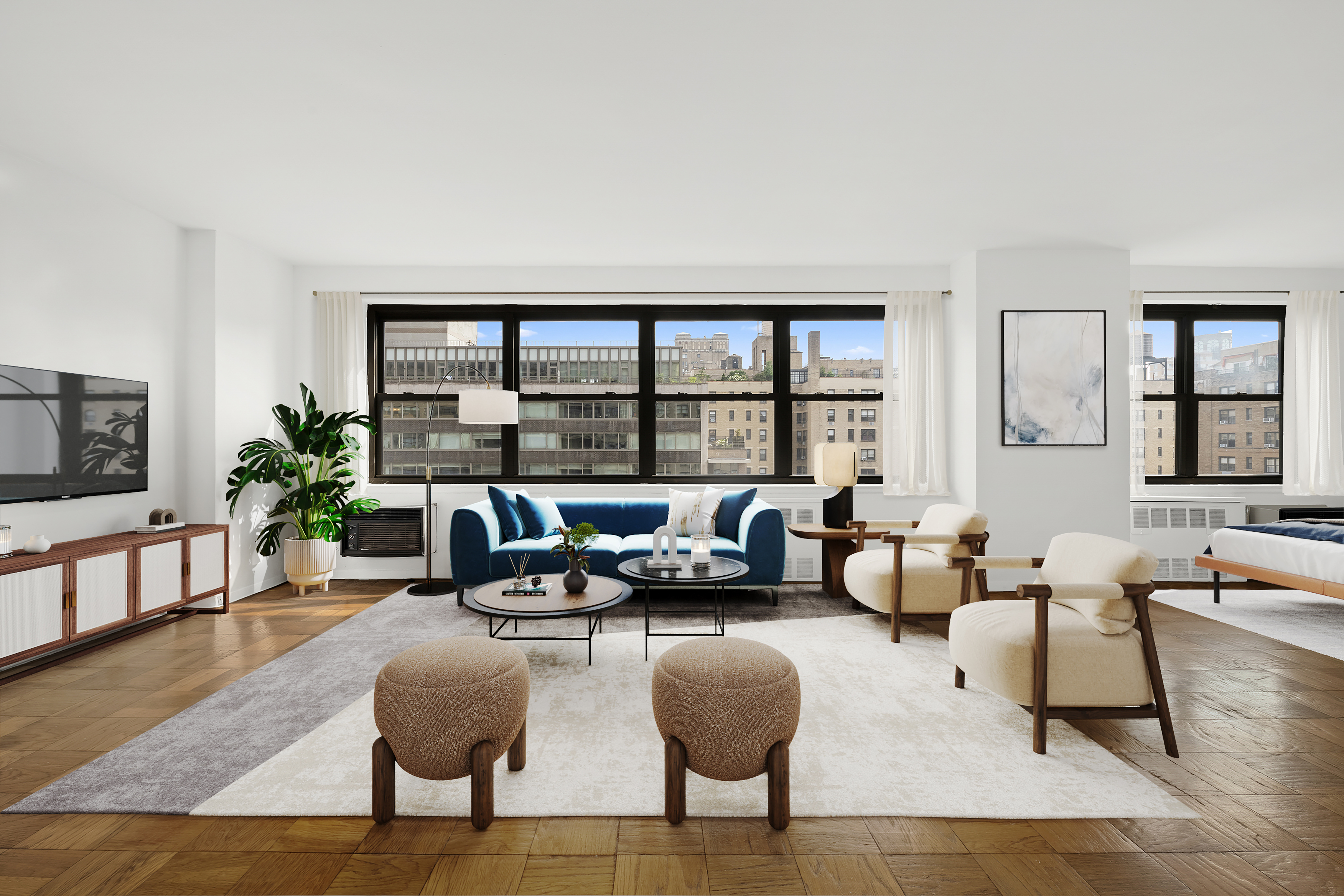 a living room with furniture and a window