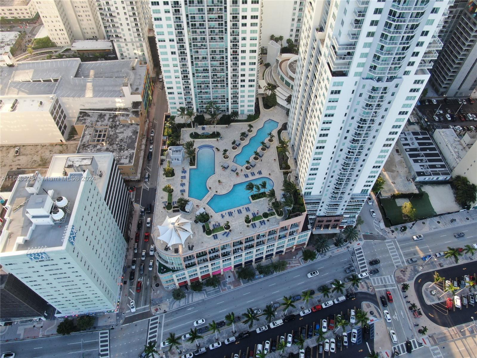 an aerial view of a city with buildings