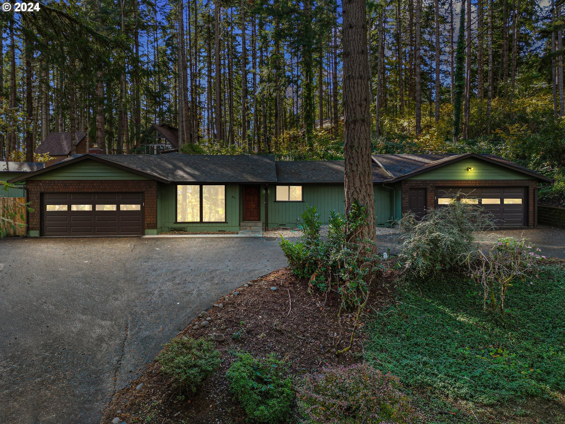 a view of a house with a yard and tree s