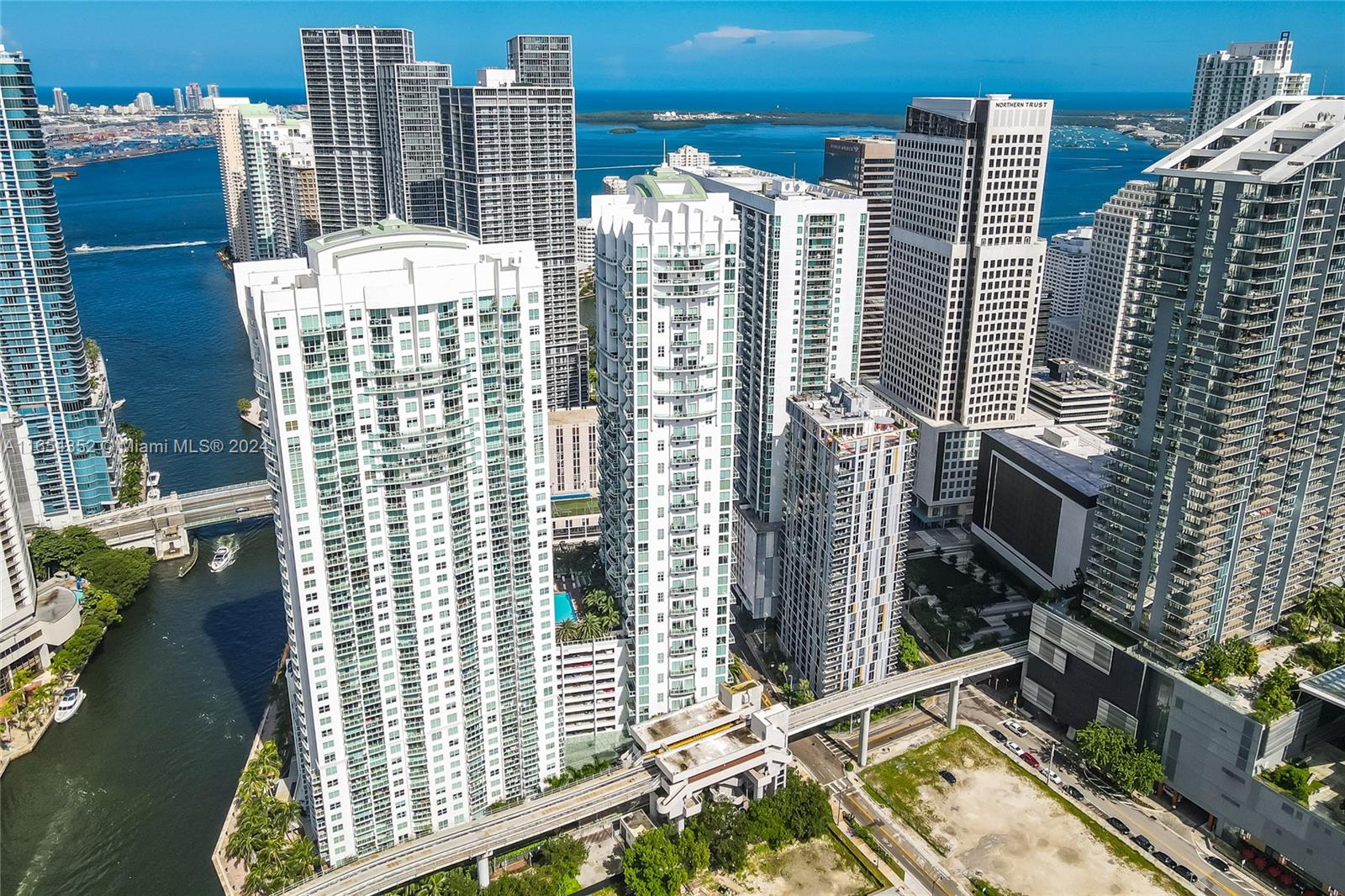 a city view with tall buildings