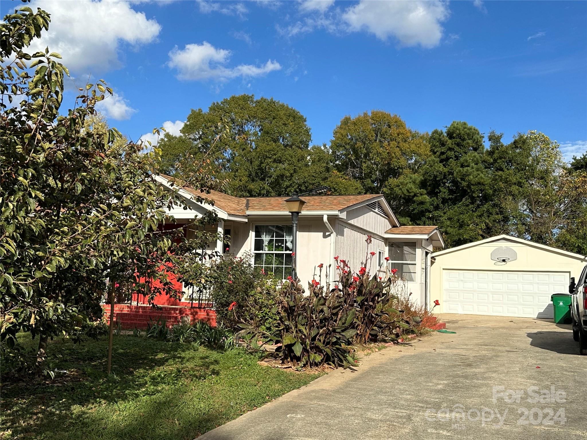 a front view of a house with a yard and a tree