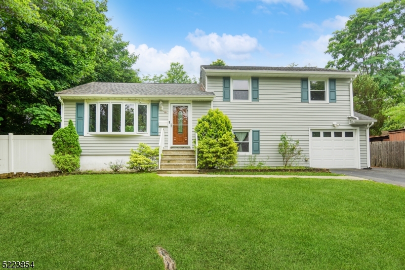 a front view of house with yard and green space