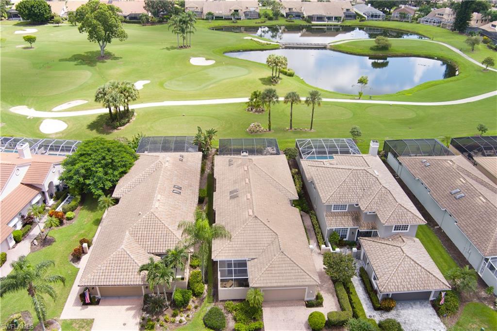 an aerial view of a house with a garden