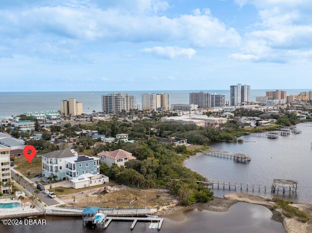 a view of a lake and city