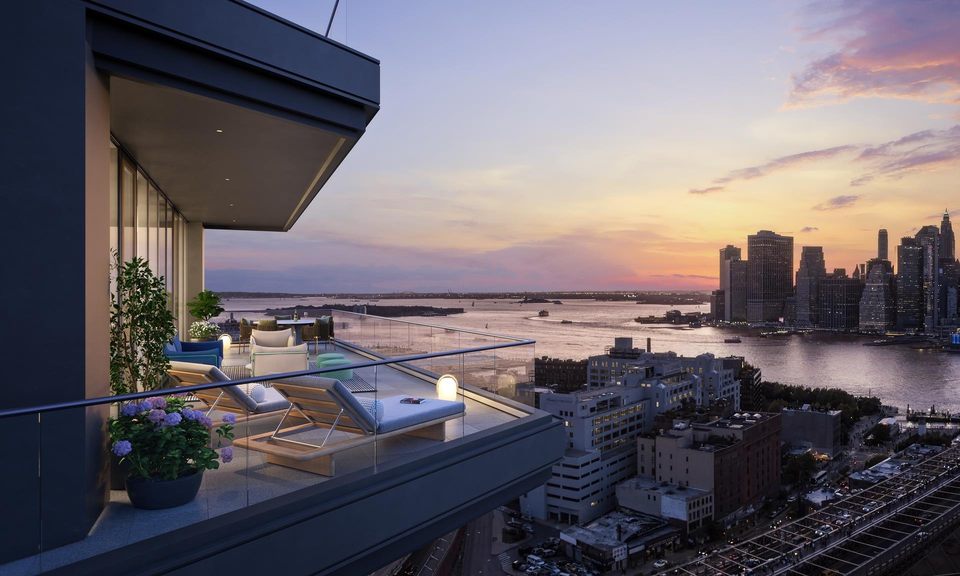 a view of a roof deck with sitting area