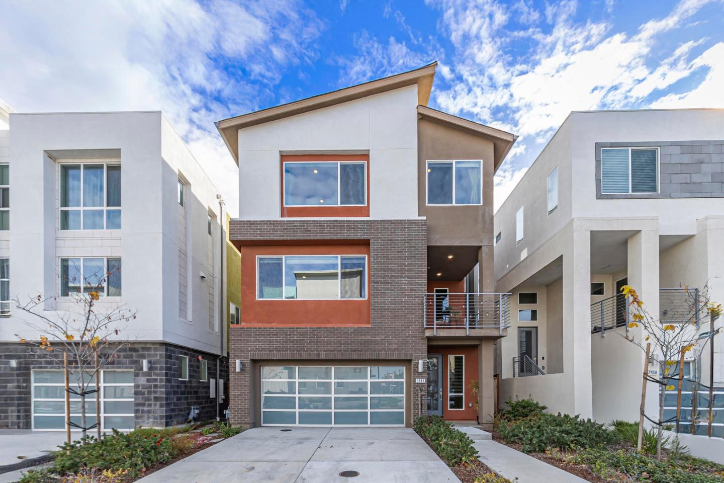 a front view of multiple houses