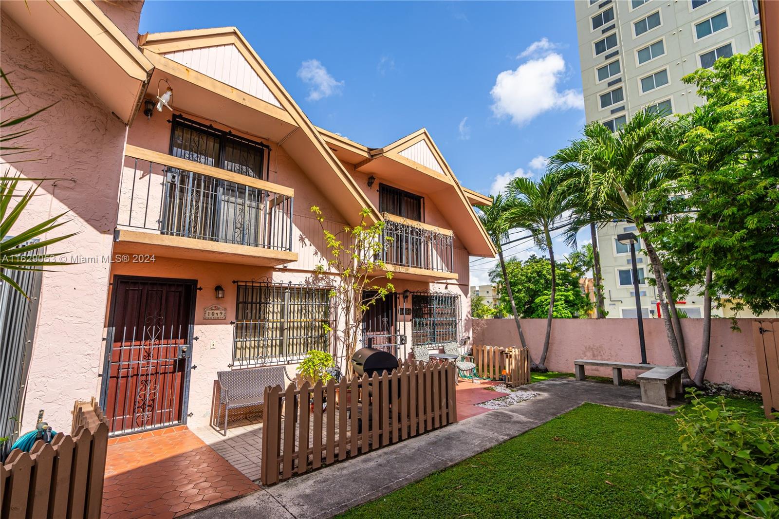 a front view of a house with patio