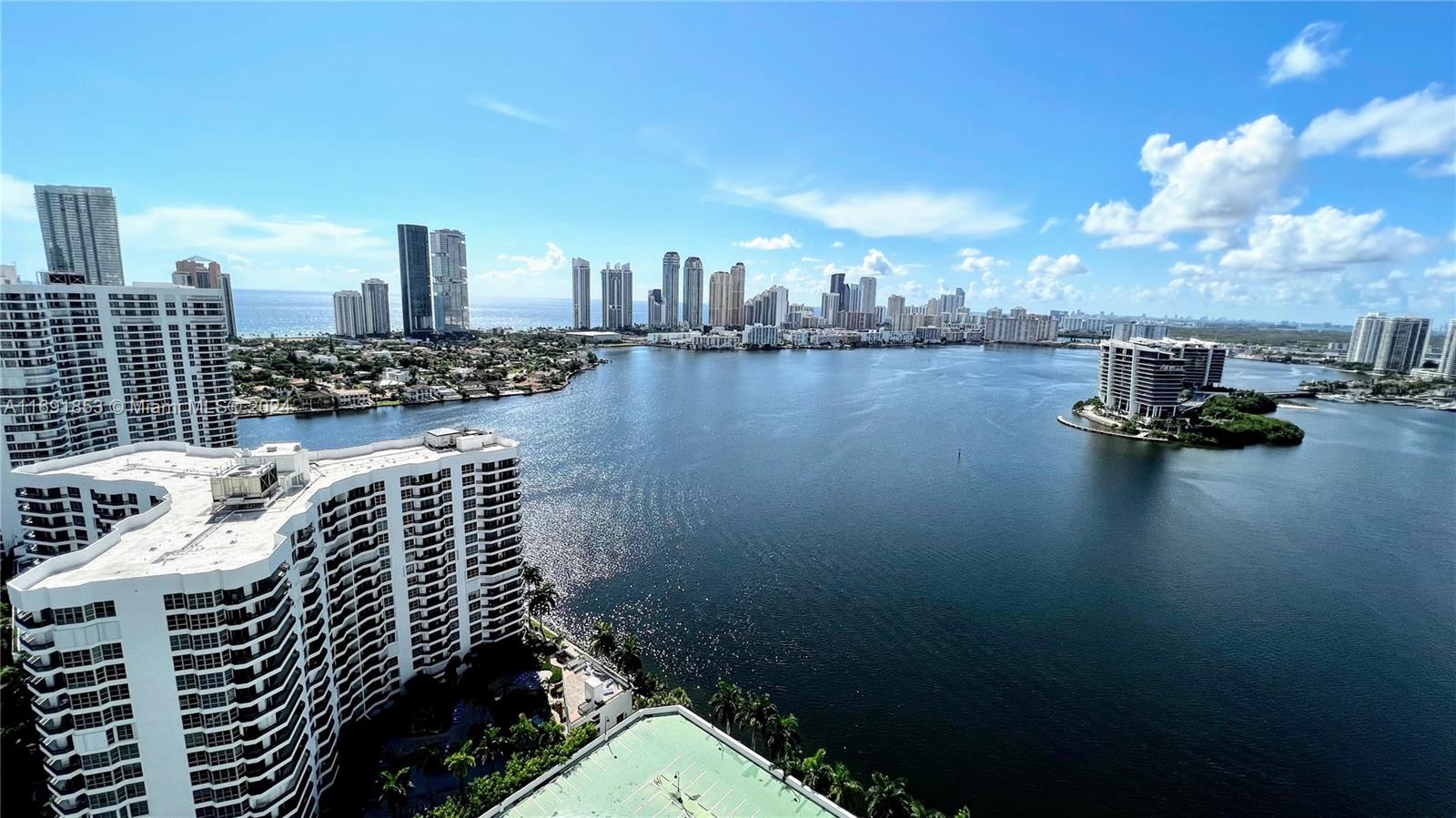 a city view with tall buildings