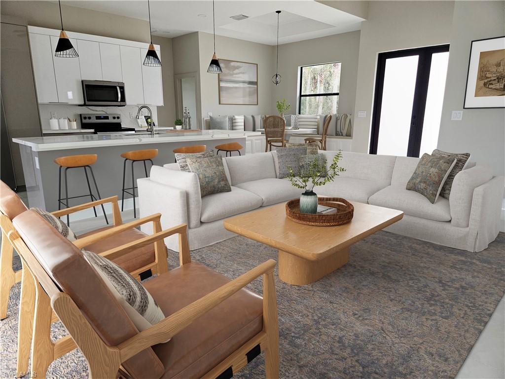 a living room with fireplace furniture and a flat screen tv