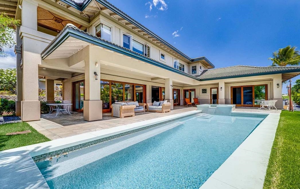 front view of a house with a patio