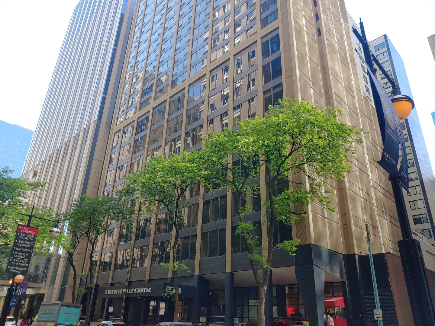 a couple of flower plants in front of building