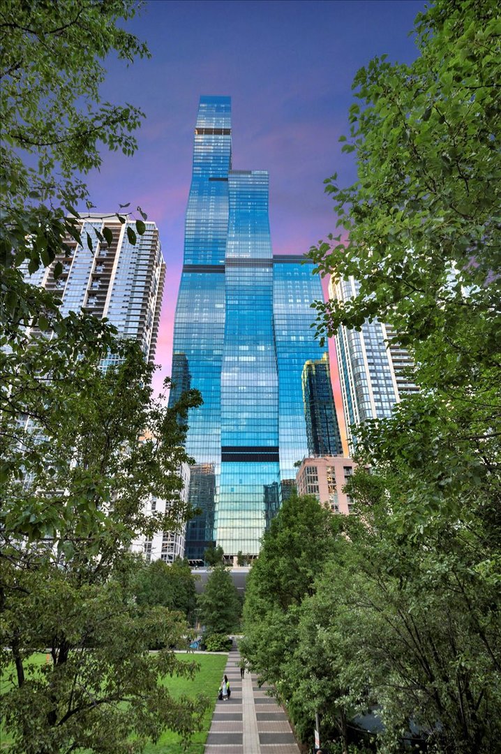 a aerial view of a multi story building