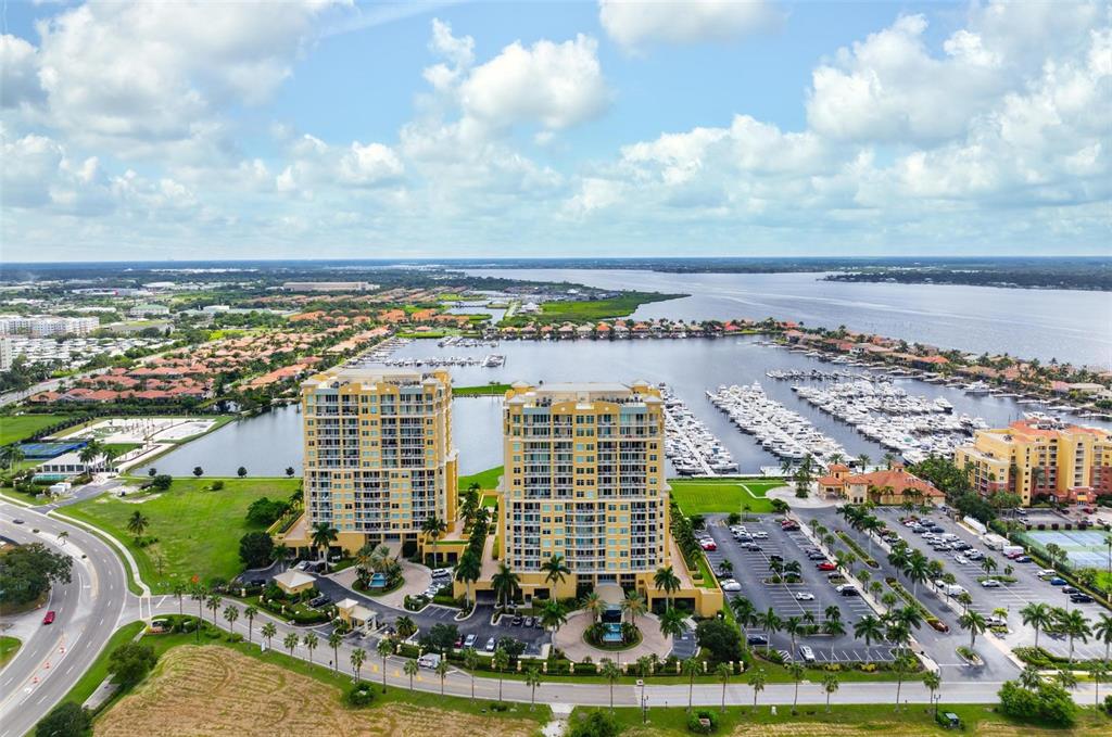 a view of a city with tall buildings