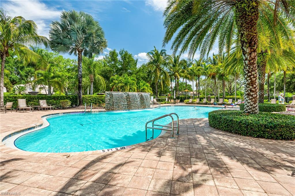 Community pool with waterfall