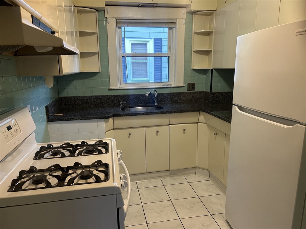 a kitchen with a sink a stove and refrigerator