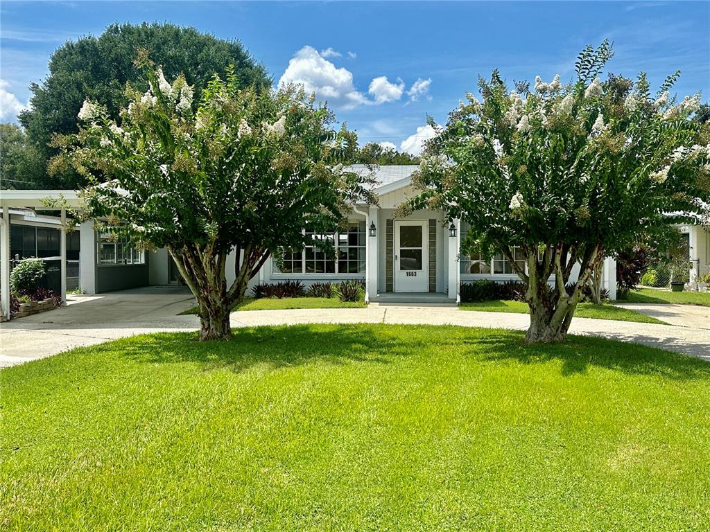 a view of a house with a backyard