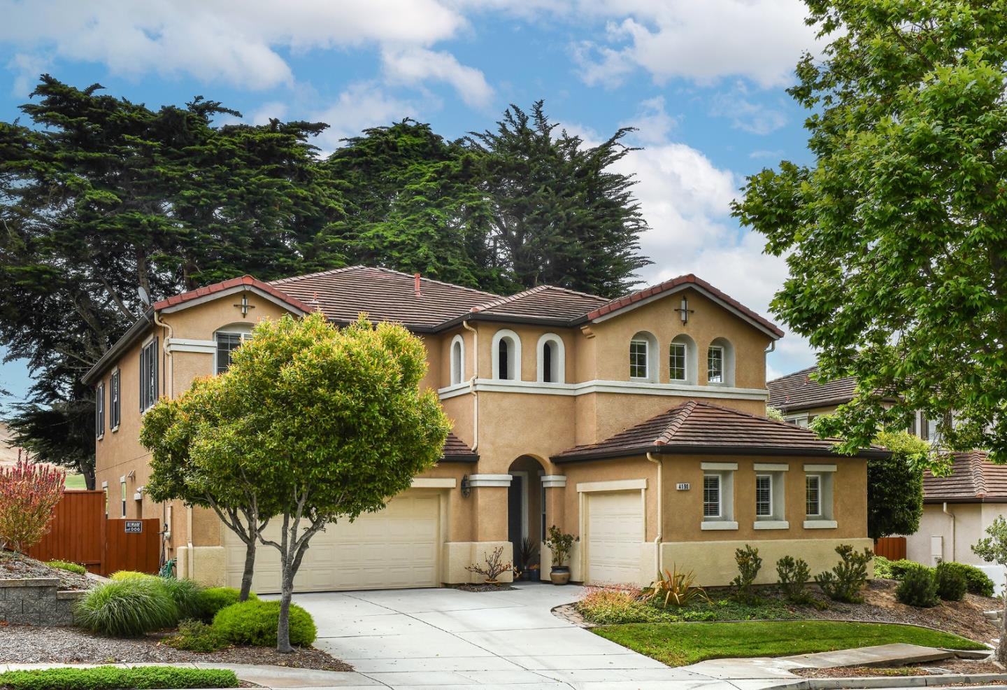 a front view of a house with garden