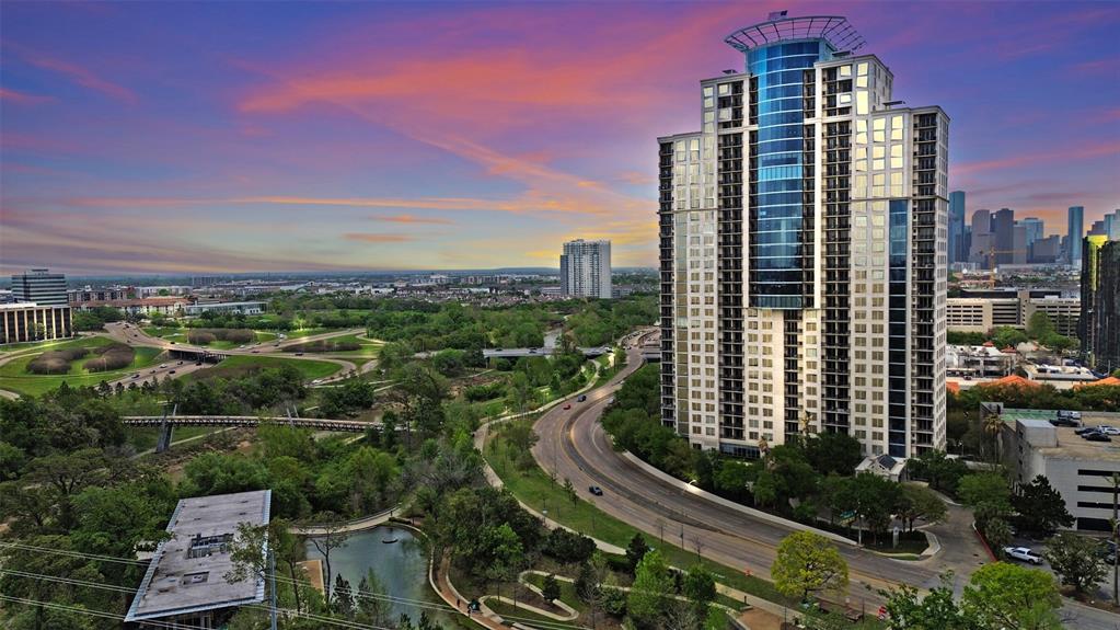 a view of a city with tall buildings