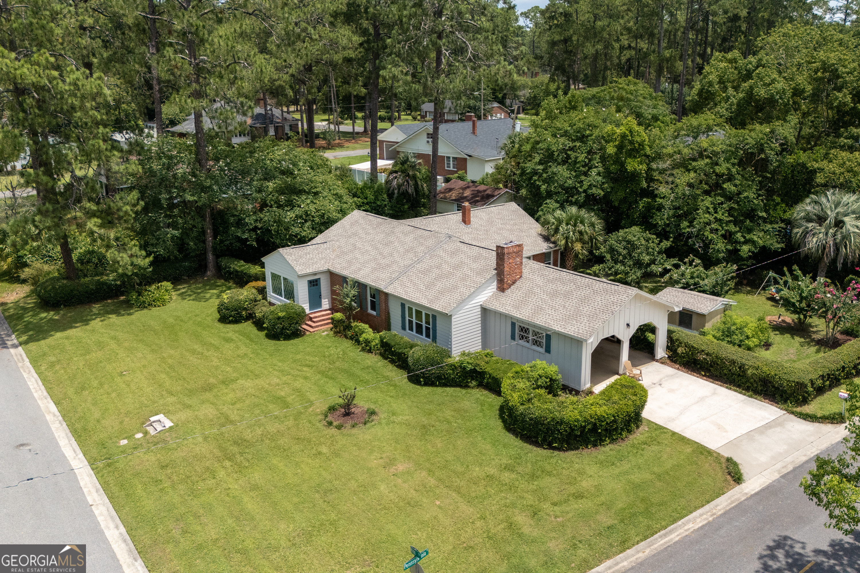 an aerial view of a house