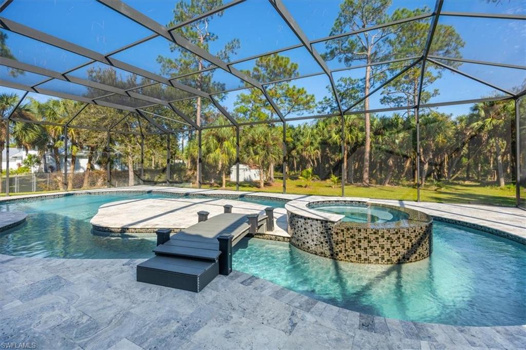 a view of a swimming pool with a lounge chair