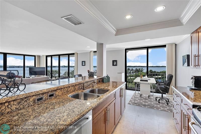 a large kitchen with lots of counter top space