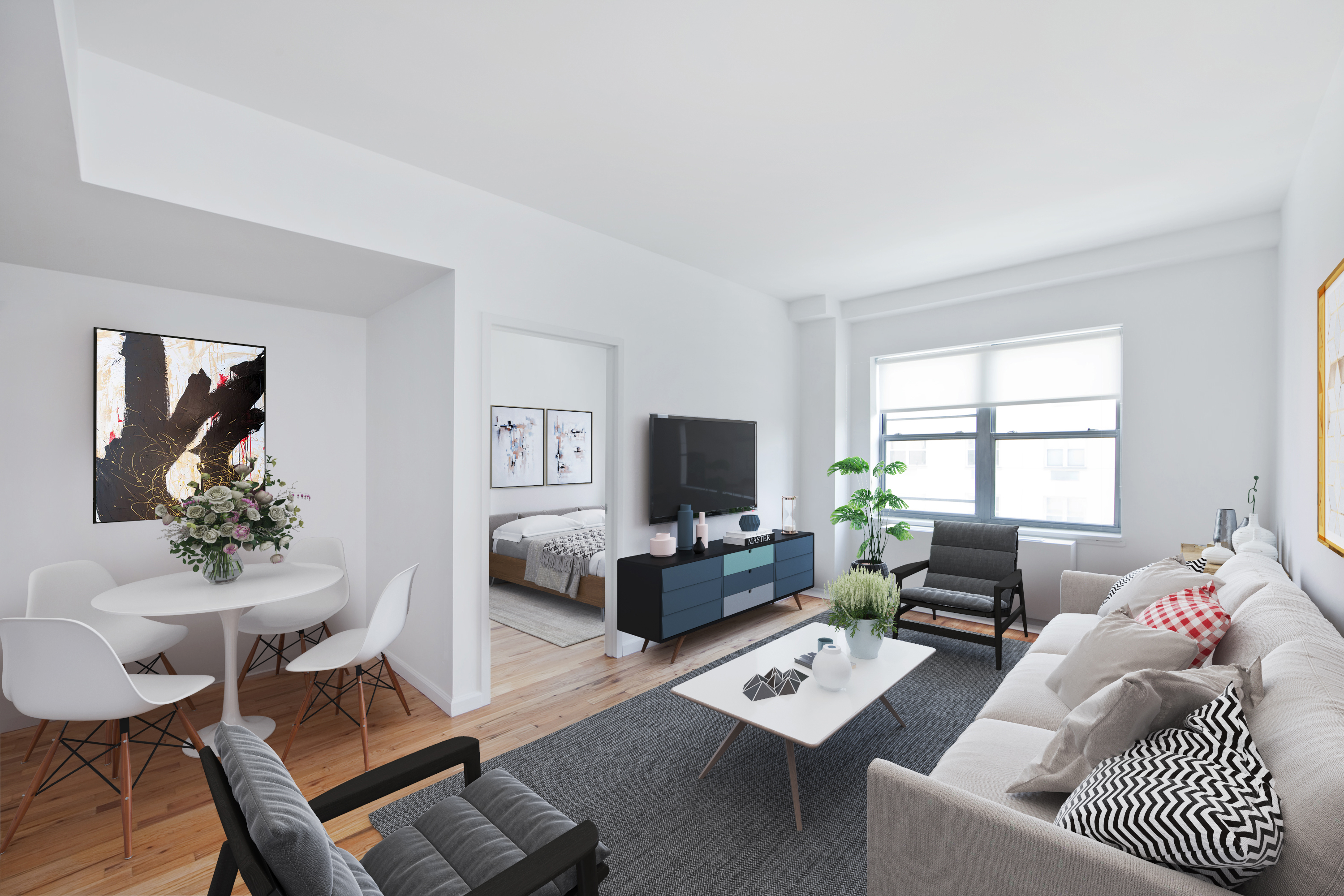 a living room with furniture and a flat screen tv