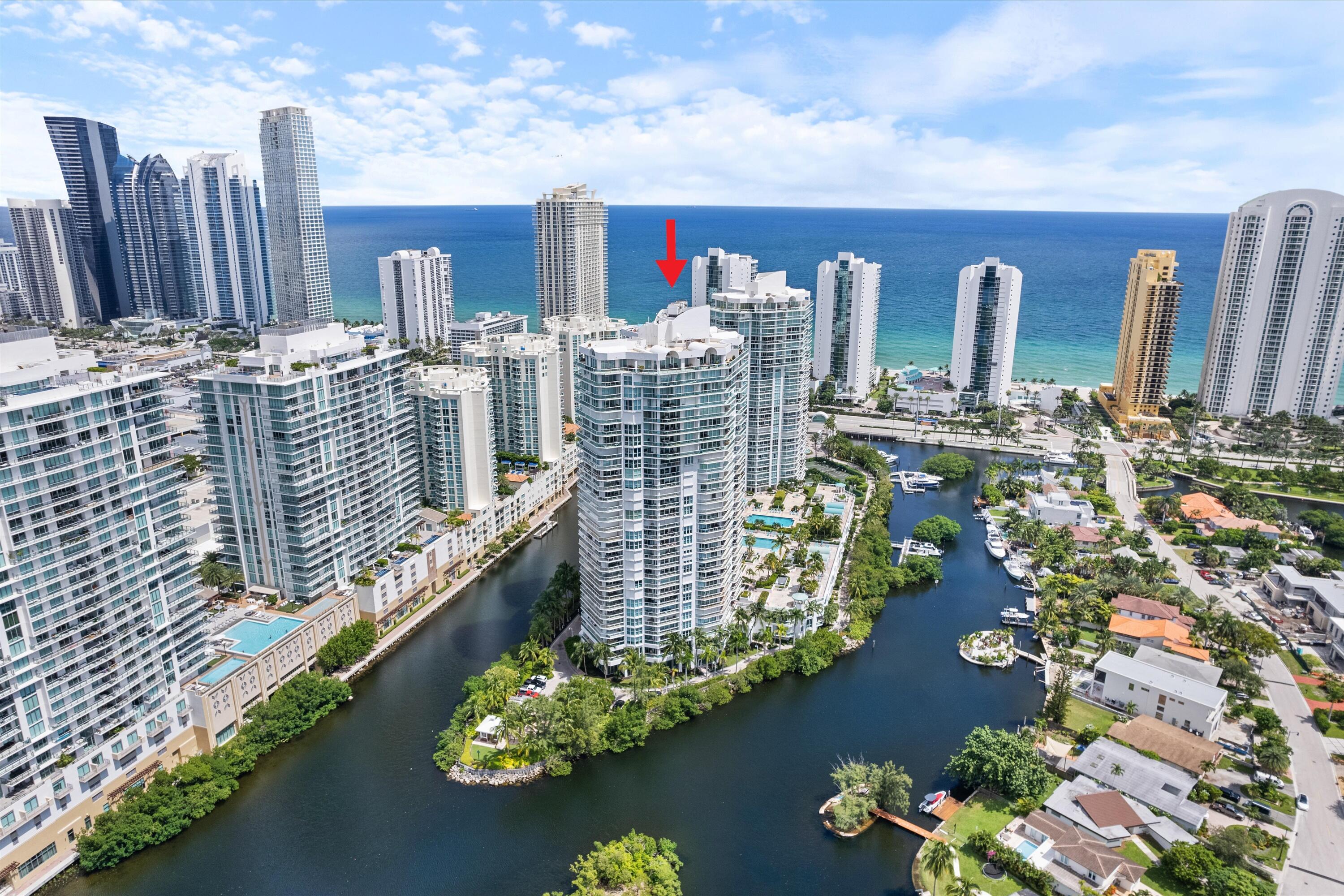 a city view with tall buildings