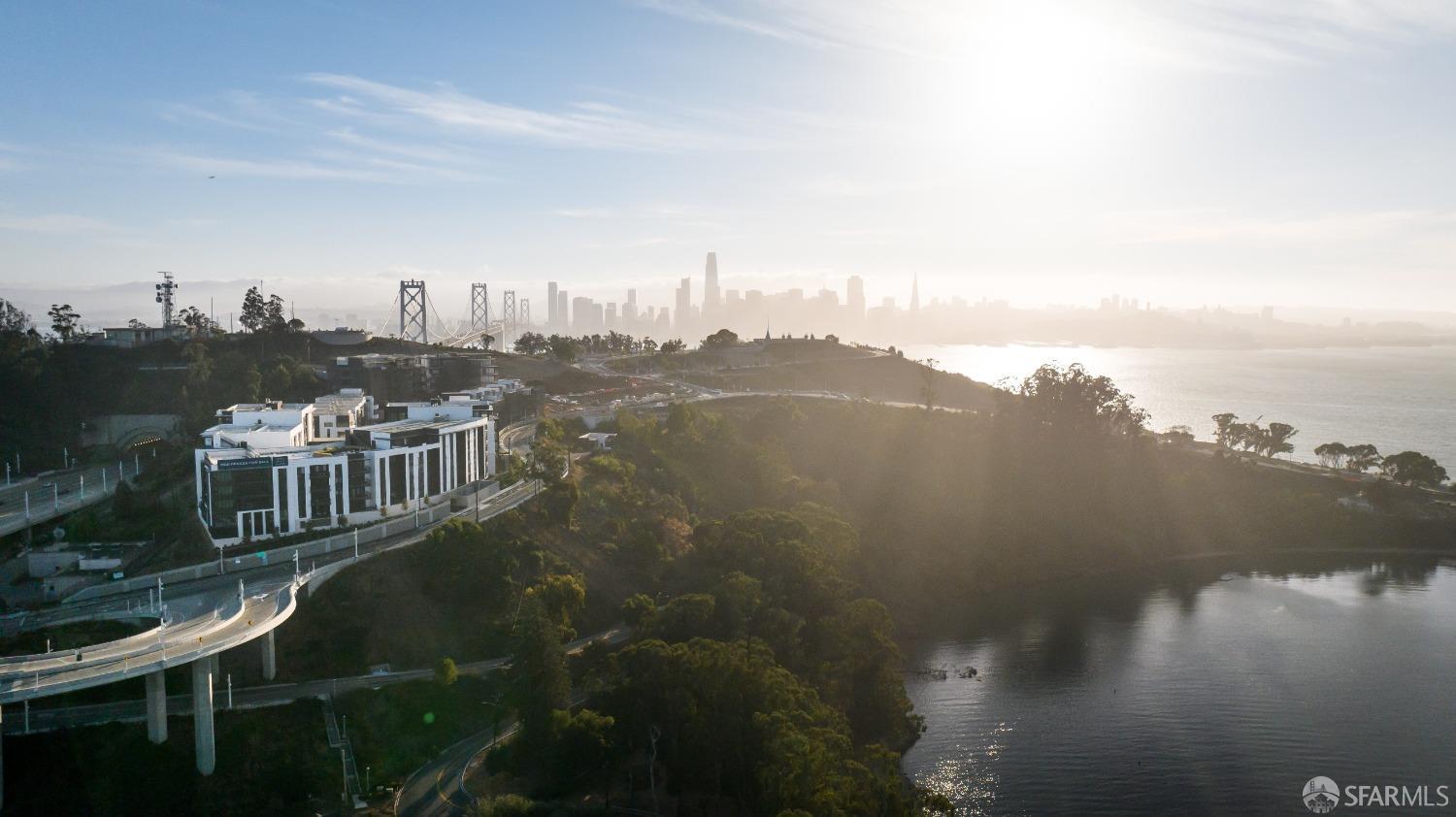 a view of a city with ocean