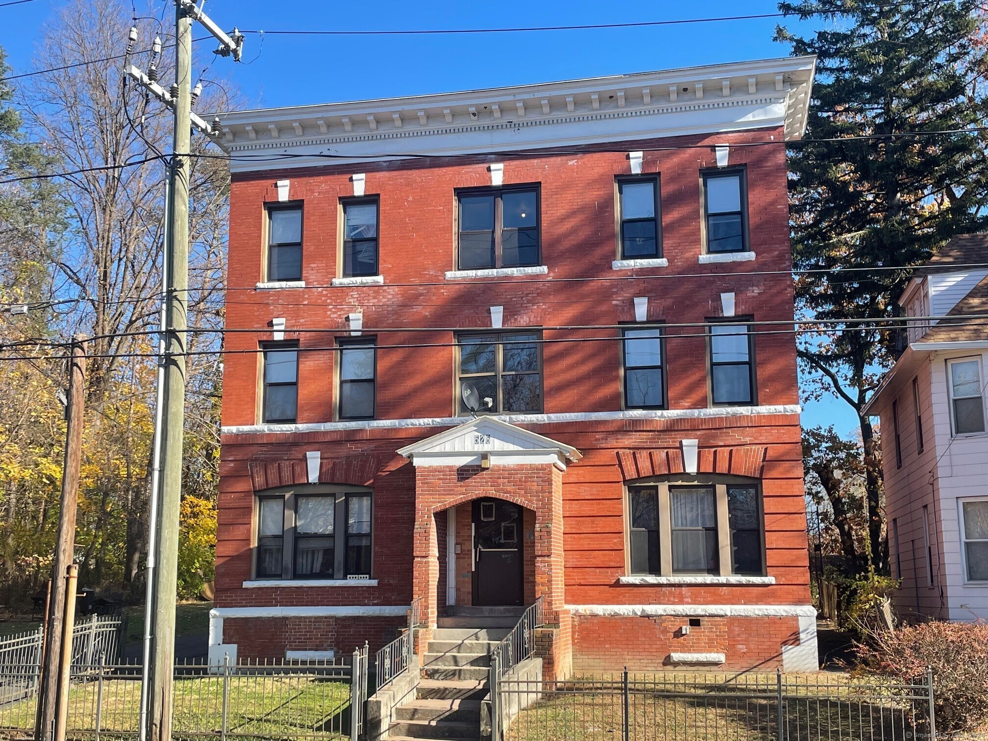 a front view of a building